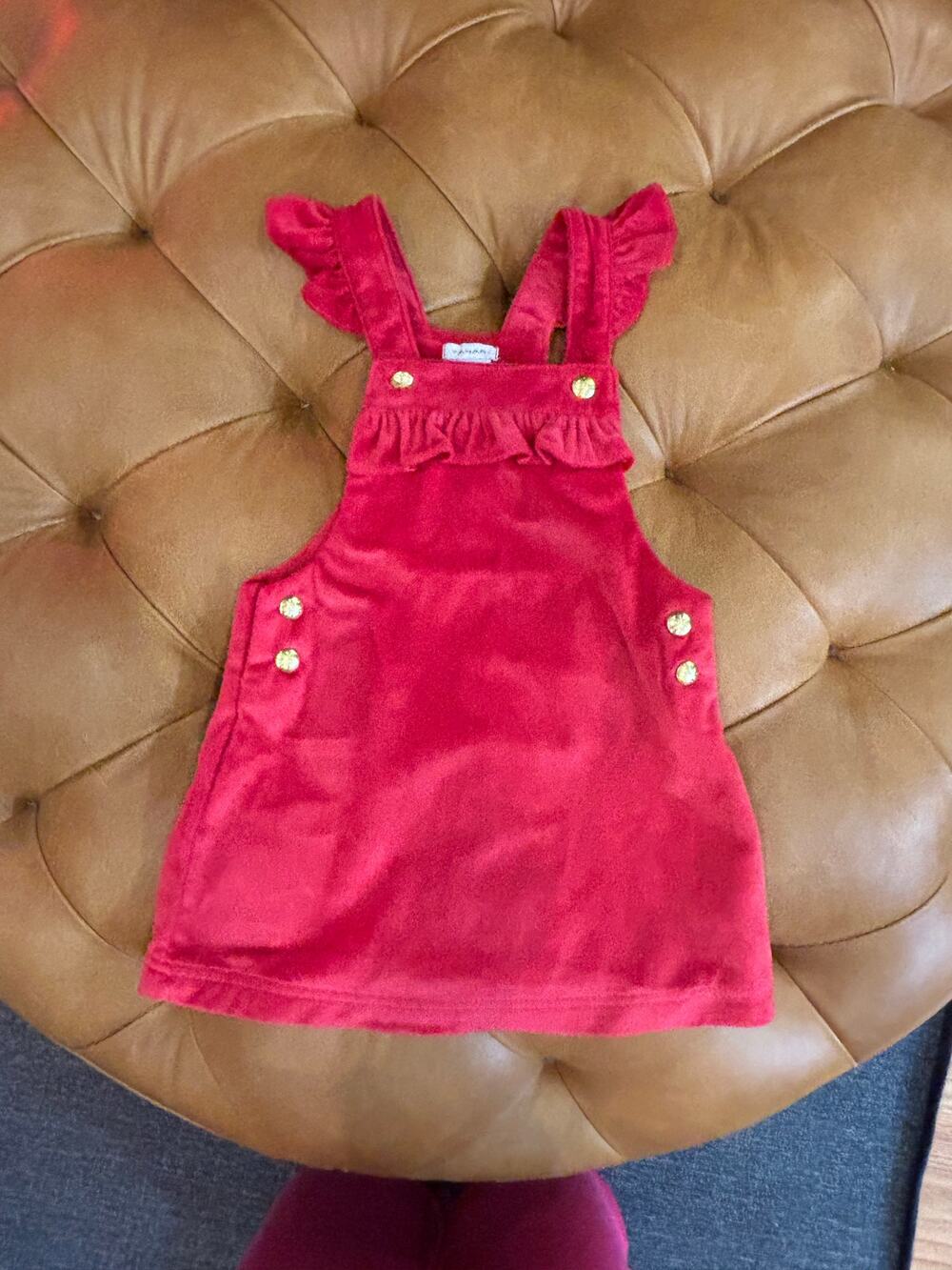 Tahari soft velour velvet overall dress with gold buttons size 3T